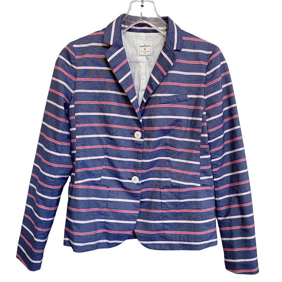 Gap The Academy Blazer Blue Pink White‎ Striped Button up Suit Jacket SZ 4 - Picture 1 of 13